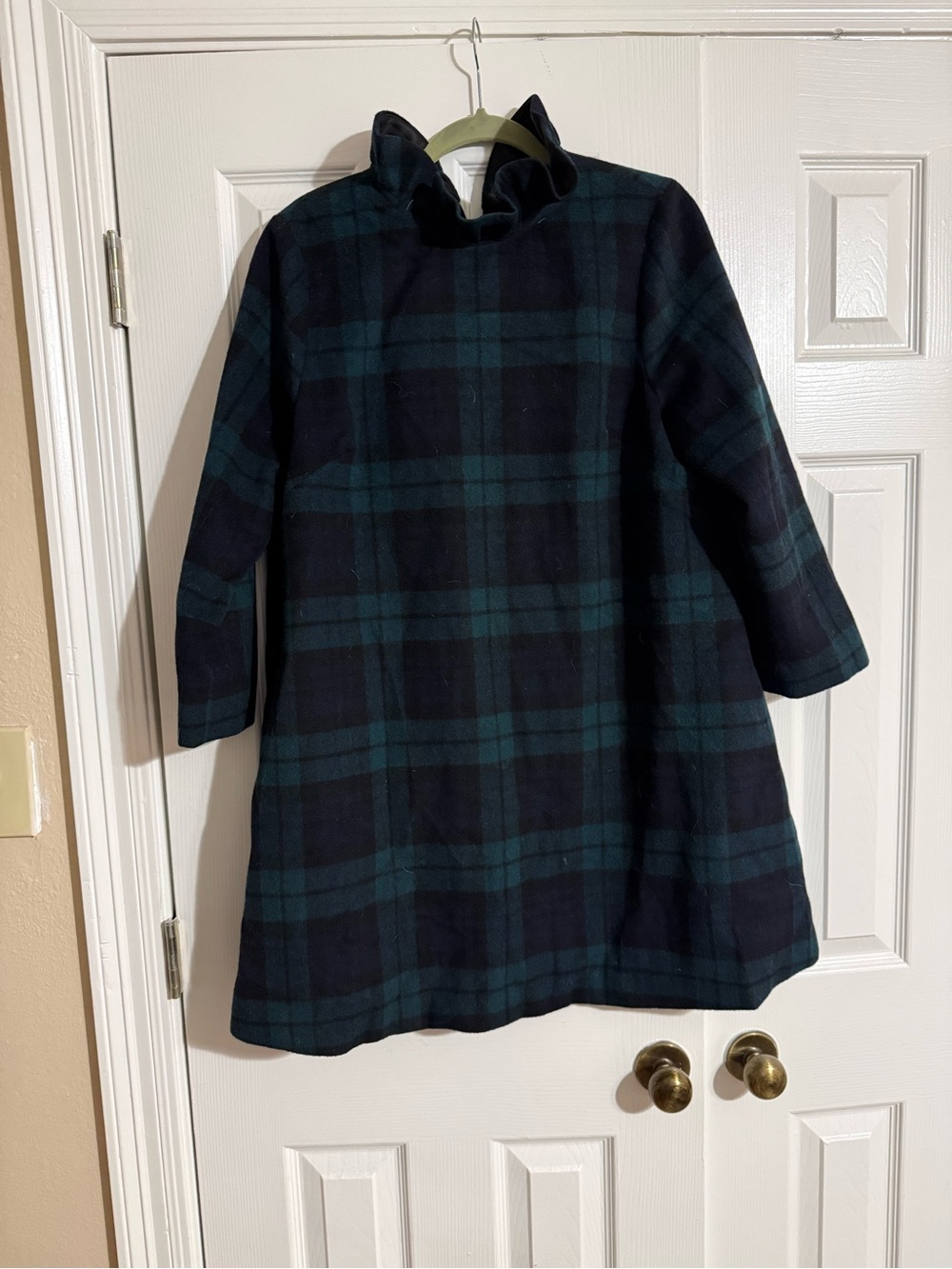 Tuckernuck Navy & Forest Green Plaid Ruffle-Collar Pea Coat - Picture 1 of 2